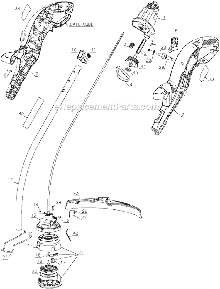 Page A Diagram and Parts List for GH2000 Type 1 Black and Decker Trimmer